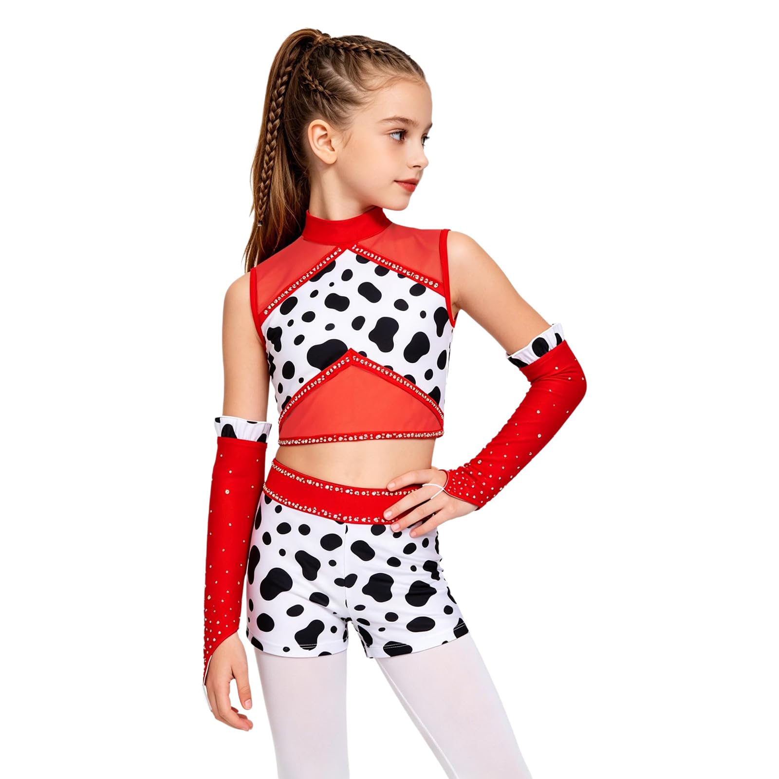 Ensemble motif vache pour danse jazz avec manches de bras amovibles - 8