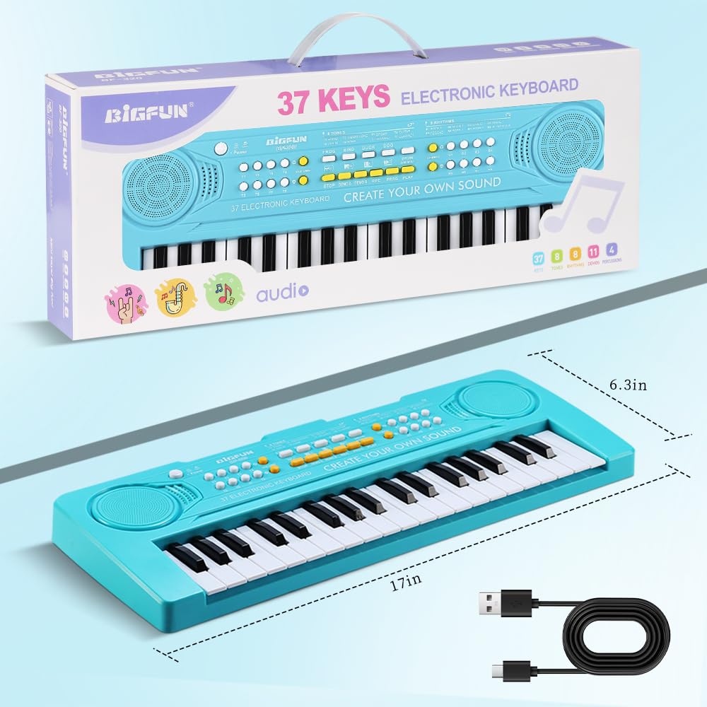 Kid Keyboard Piano - 37 Keys Toddler Keyboard Multifunction Music Educational Instrument Toy Electronic Piano for 3, 4, 5, 6, 7, 8 Girls and Boys (Blue)