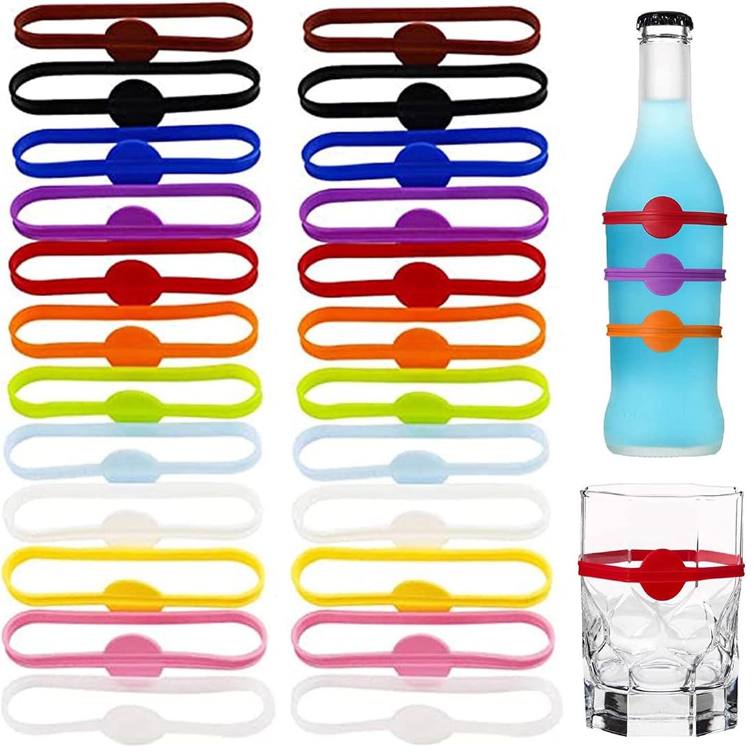Lot de 24 marqueurs de tasse en silicone extensibles pour verres à vin et verres à vin - Marqueurs de boissons pour fête - Marqueur pour bouteille de bière, tasse et bocal Lot de 24 marqueurs de tasse en silicone extensibles pour verres à vin et verres à vin - Marqueurs de boissons pour fête - Marqueur pour bouteille de bière, tasse et bocal