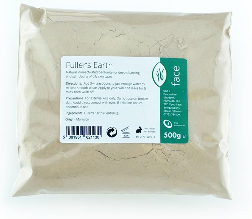 Intralabs Fullers Earth Fine Powder 500g - Pure & Natural Calcium Bentonite