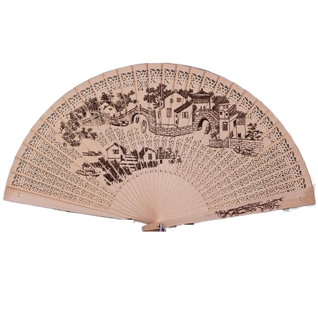 DANNMPX Display Fans Chinese Japanese Folding Fan Original Wooden Hand Flower Bamboo Classical Printed Hand Held(A14)
