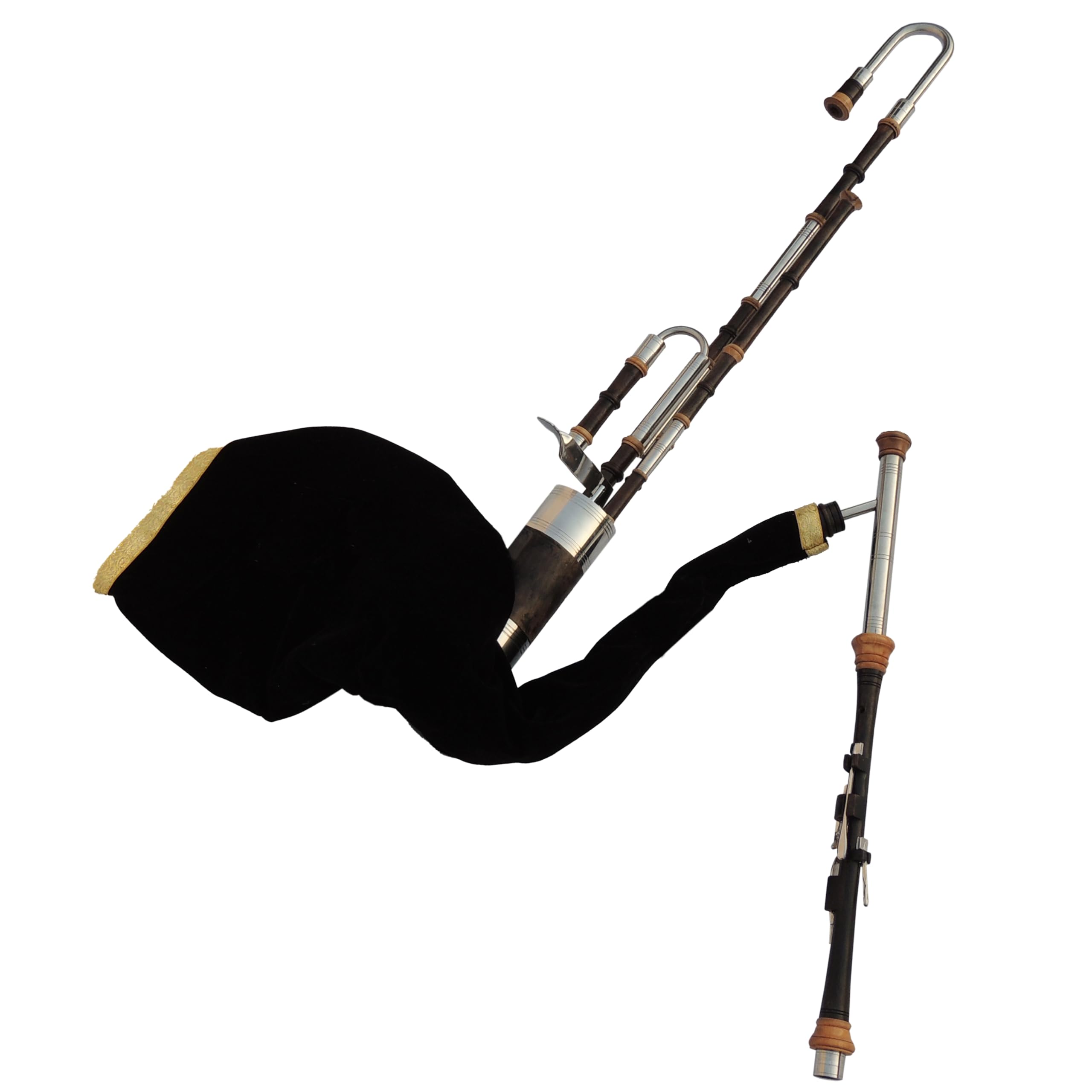 Irish Uilleann Pipes Half Set with a 4 Key Chanter in D, Nickle Keys and Mounts, Student Bagpipe for Beginner, Starter Set of Ireland Bagpipes (no drone reeds)