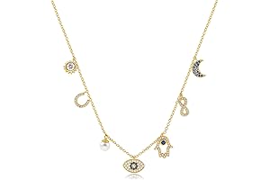 SLOONG Evil Eye Necklace: Hamsa Hand & Blue Eye, Protection Necklace for Women