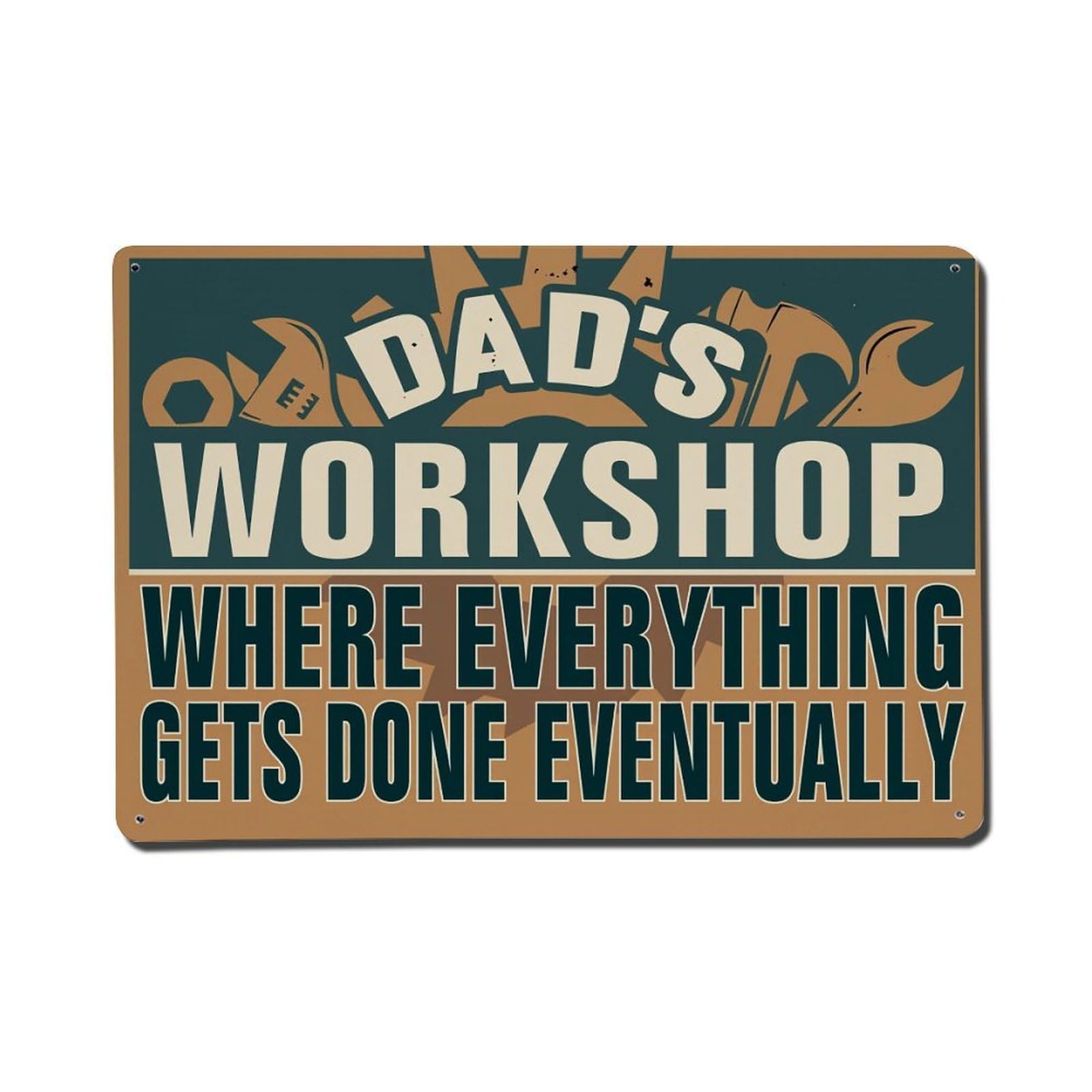 Enderetf Vintage Dad's Workshop Tools And Humor Tin Sign Metal Poster, Home Bar Garage Man Cave Cafe Indoor & Outdoor Wall Decoration 8X12inches