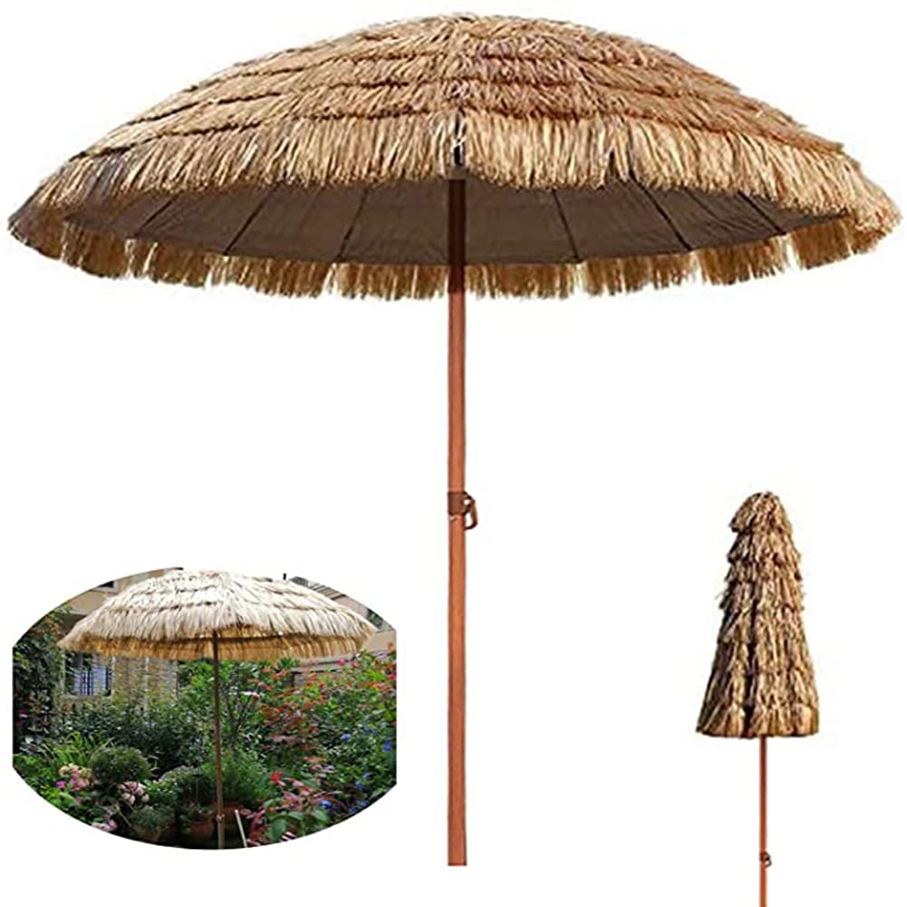 8ft strzechą parasolowy parasol Hawajski styl parasol Okrągły parasol ze słomy, Parasol parasolowy parasolowy na Hawajach do basenu/patio/dziedzińca z funkcją pochylenia ogrodu, basenu, tarasu