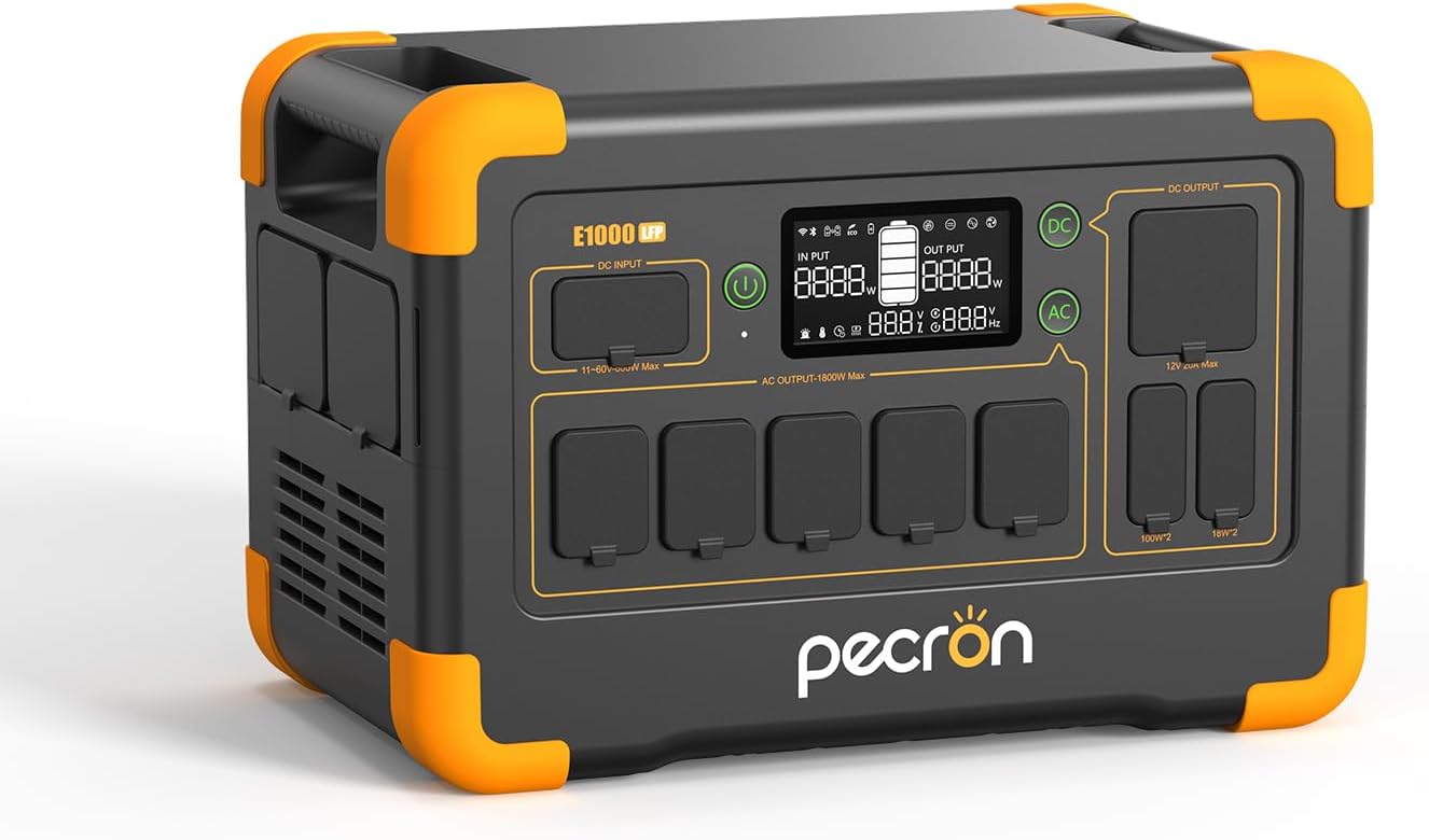 pecronPortable Power Station E1000LFP, 1024Wh LiFePO4 Battery Backup, 1800W Solar Generator Expandable to 4096Wh, Fast Charging Power Station for Emergencies, Camping, RV, Home Use