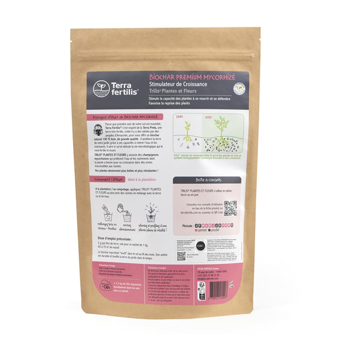 Terra Fertilis - Fertilisant Plantes spécial Plantes et Fleurs - à base de Biochar Mycorhizé - Stimule la floraison - Permet de réduire les arrosages et l'utilisation d'engrais (1kg)
