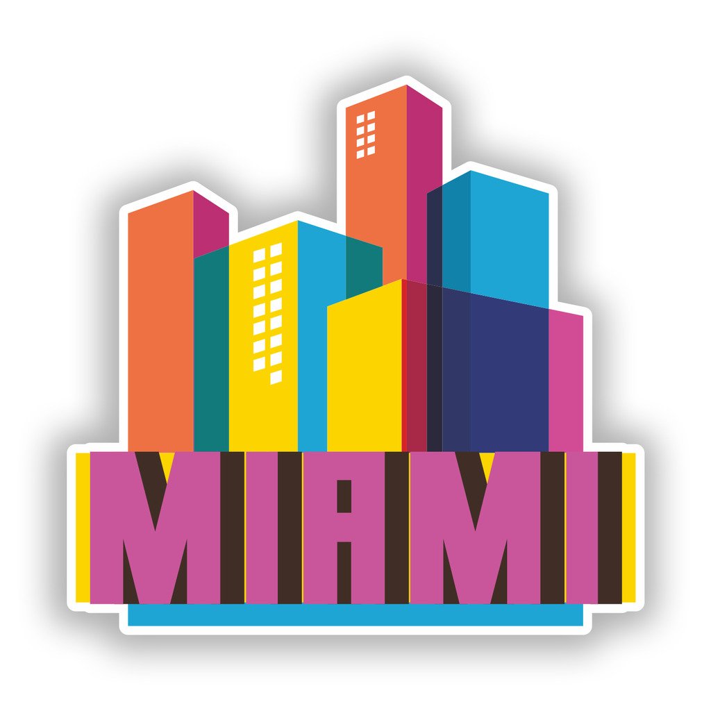 Destinationvinyl Multi 2 X 10Cm/100Mm Miami Skyline Vinyl Stickers Travel Luggage #10310