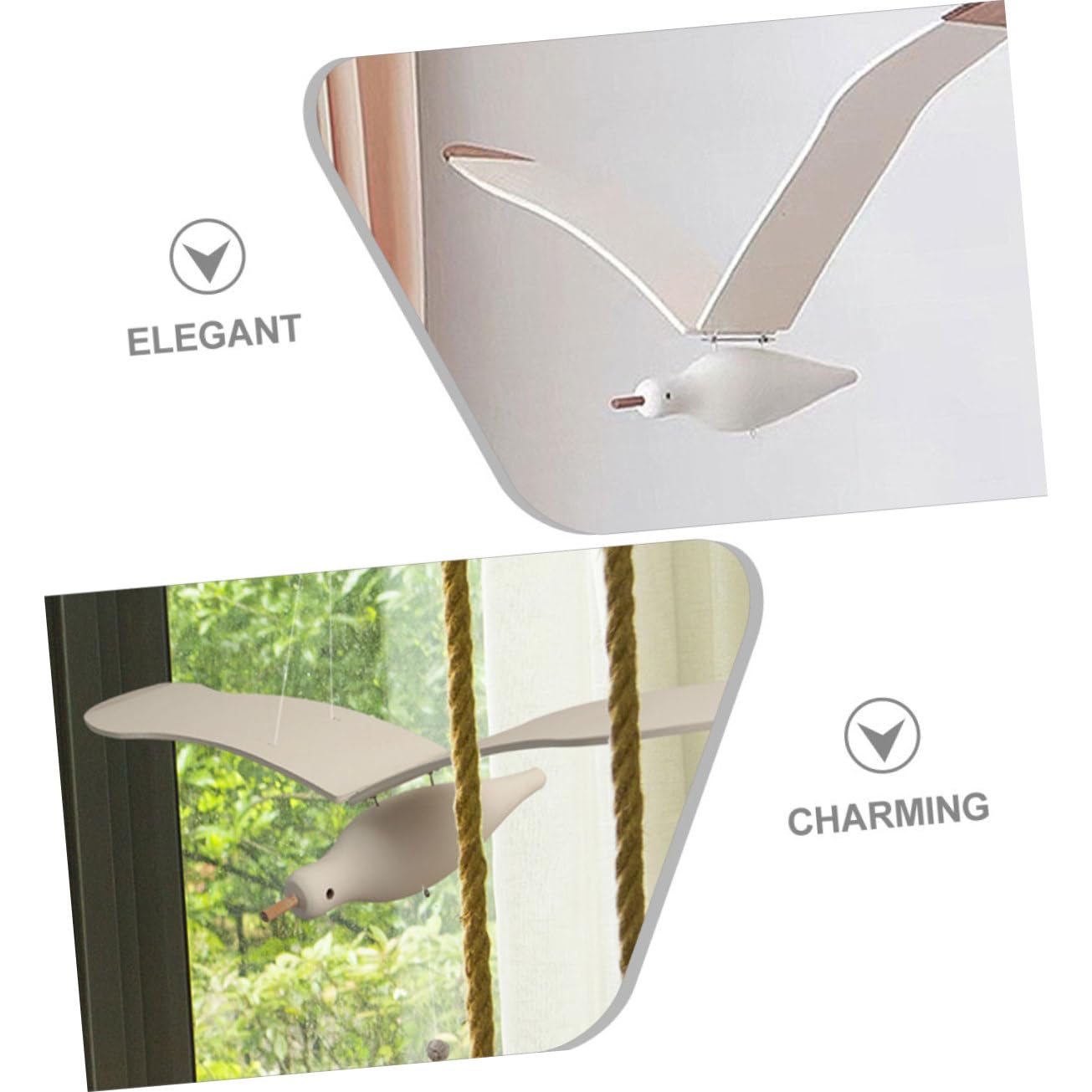 Decorazione da Appendere per Uccelli in Legno Bianco Corda di Canapa, Design Unico e Finitura Accurata, per Soggiorno e Celebrazioni in Casa