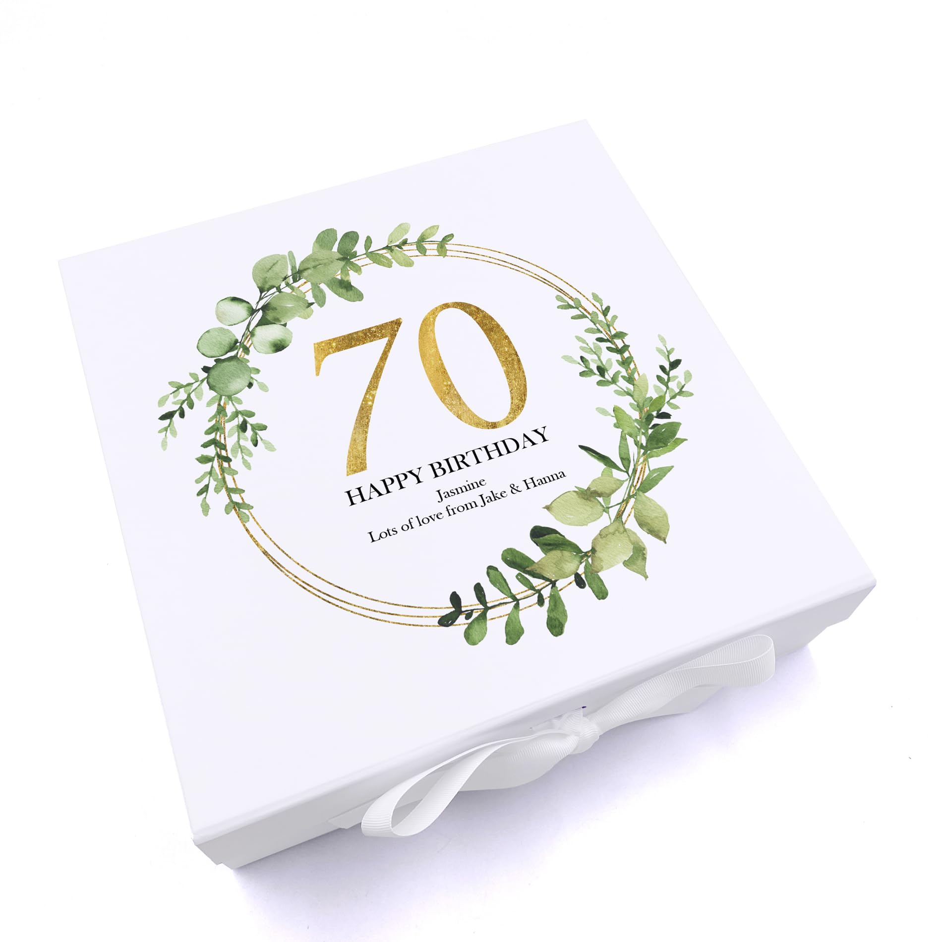 ukgiftstoreonline Personalised 70th Birthday Gift for her Keepsake Memory Box Gold Wreath Design (Medium)