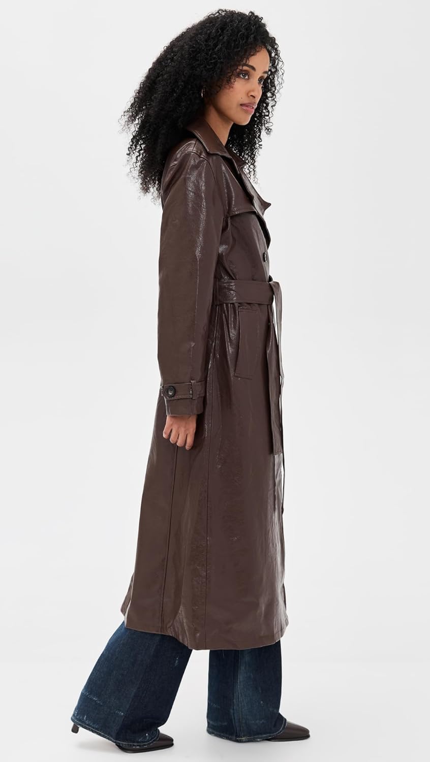 Women's Hutson Faux Leather Trench Coat, Choc, S - Image 4