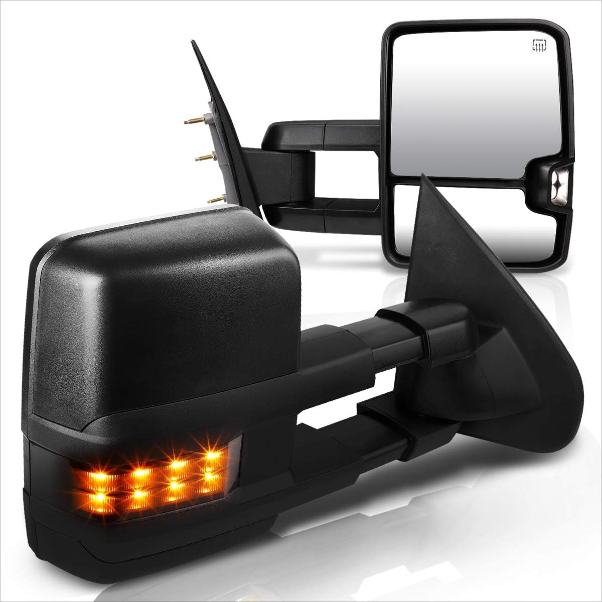 [Pair] Power Heated Side Mirrors Tow Towing Mirror w/Amber LED Signal Compatible with Silverado Sierra 14-17,Black