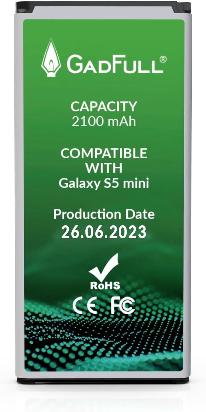 GadFull Battery Compatible with Samsung Galaxy S5 Mini | 2022 Production Date | Corresponds to Original EB-BG800BBE | Compatible with Galaxy S5 Mini SM-G800F | Duos SM-G800H