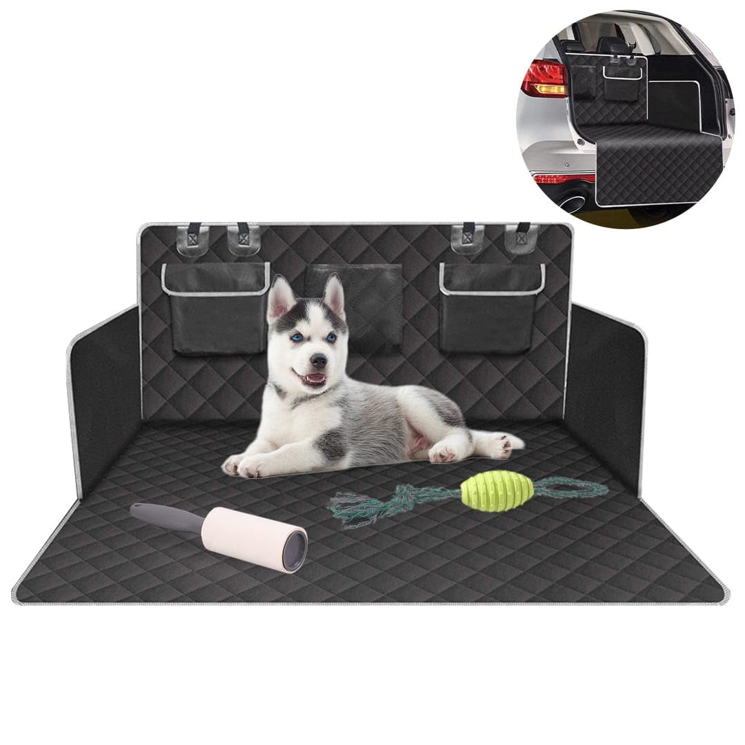 Funda Coche Perro - Protector Perros Maletero - Funda Perro para Coche Impermeable, Antideslizante, Lavable, Protector Universal Color Negro - Incluye Rodillo Quita Pelos y Juguete