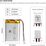 EEMB 3.7V 1100mAh 603449 Batterie rechargeable Lithium Polymer ion avec JST Connecteur.Mettez sur l'appareil Polarity correspond avec les batteries avant achat!!!