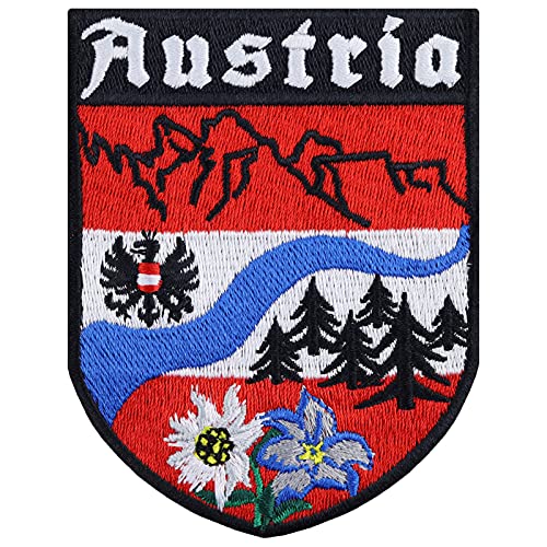 Austria Badge Austria Patch Eagle Emblem Iron-on Patch for All Fabrics | Austria Sticker for Clothing and Leather | Austrian Flag Badge | Biker Patch | 2.75x3.54 in