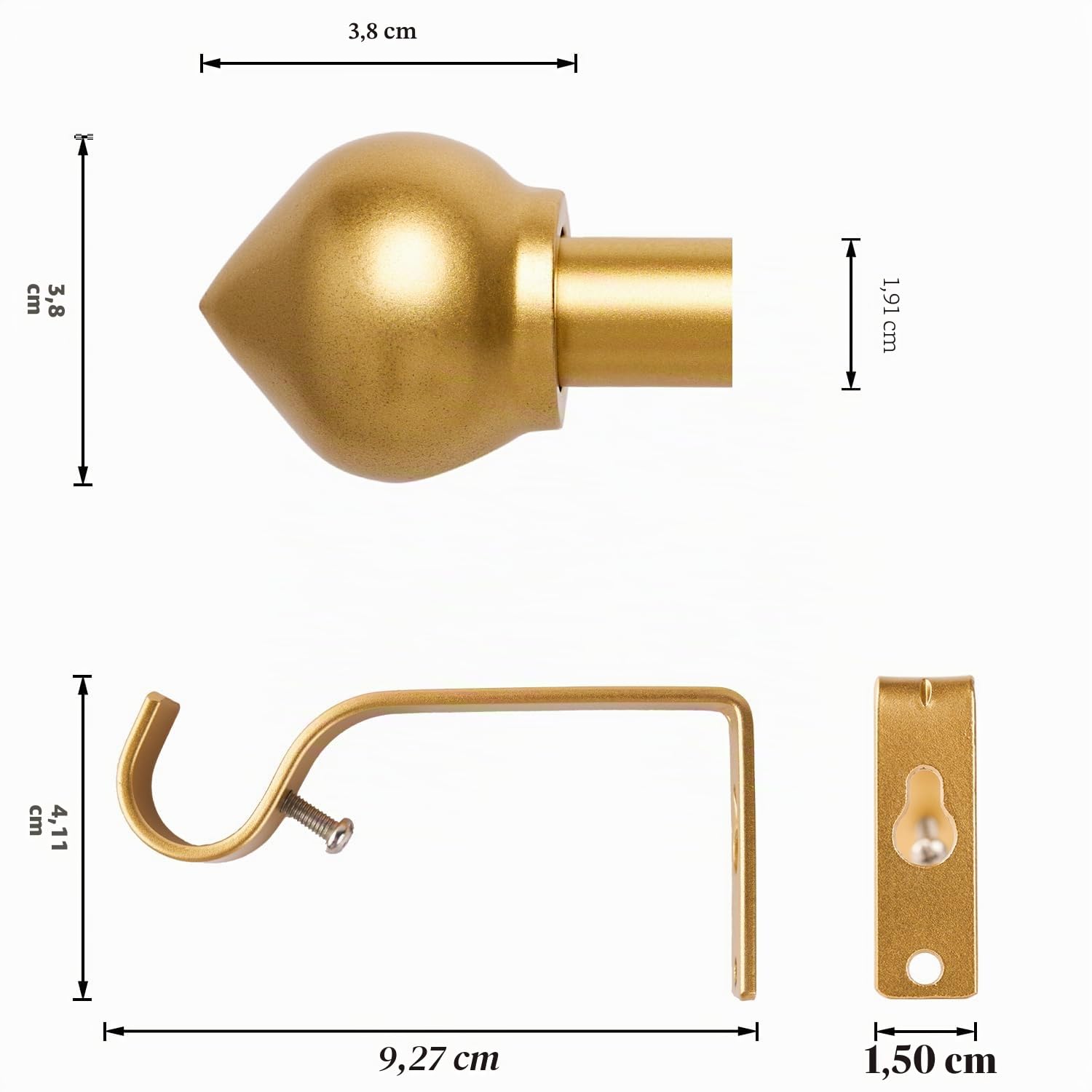 Bastone per tenda dorato con testa a cipolla regolabile da 76 a 200 cm, estensibile in metallo, retrattile, da 76 cm a 200 cm, per soggiorno, cucina, camera, camera da letto e bagno