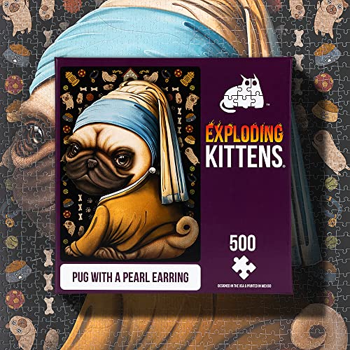 Pug with a Pearl Earring Jigsaw Puzzle by Exploding Kittens, 500 Pieces, Ideal for Adults Teens, and Kids - Image 3