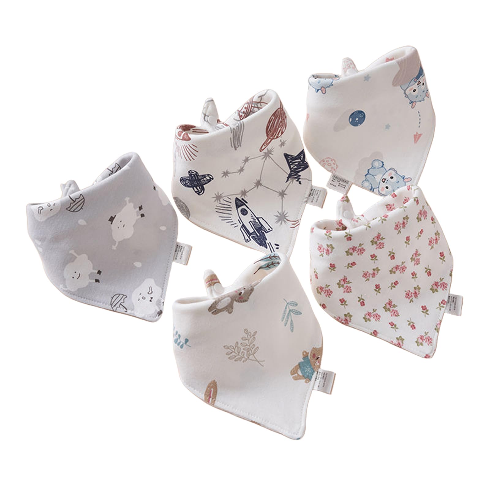 xueneige Lovely Baby Bandana Dribble Bibs 5 PCS Super Soft and Absorbent Drool Bibs with Adjustable Snaps for Toddlers