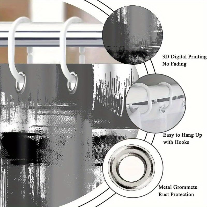 Rideau de douche abstrait gris et noir en polyester imperméable 160x230 cm pour salle de bain