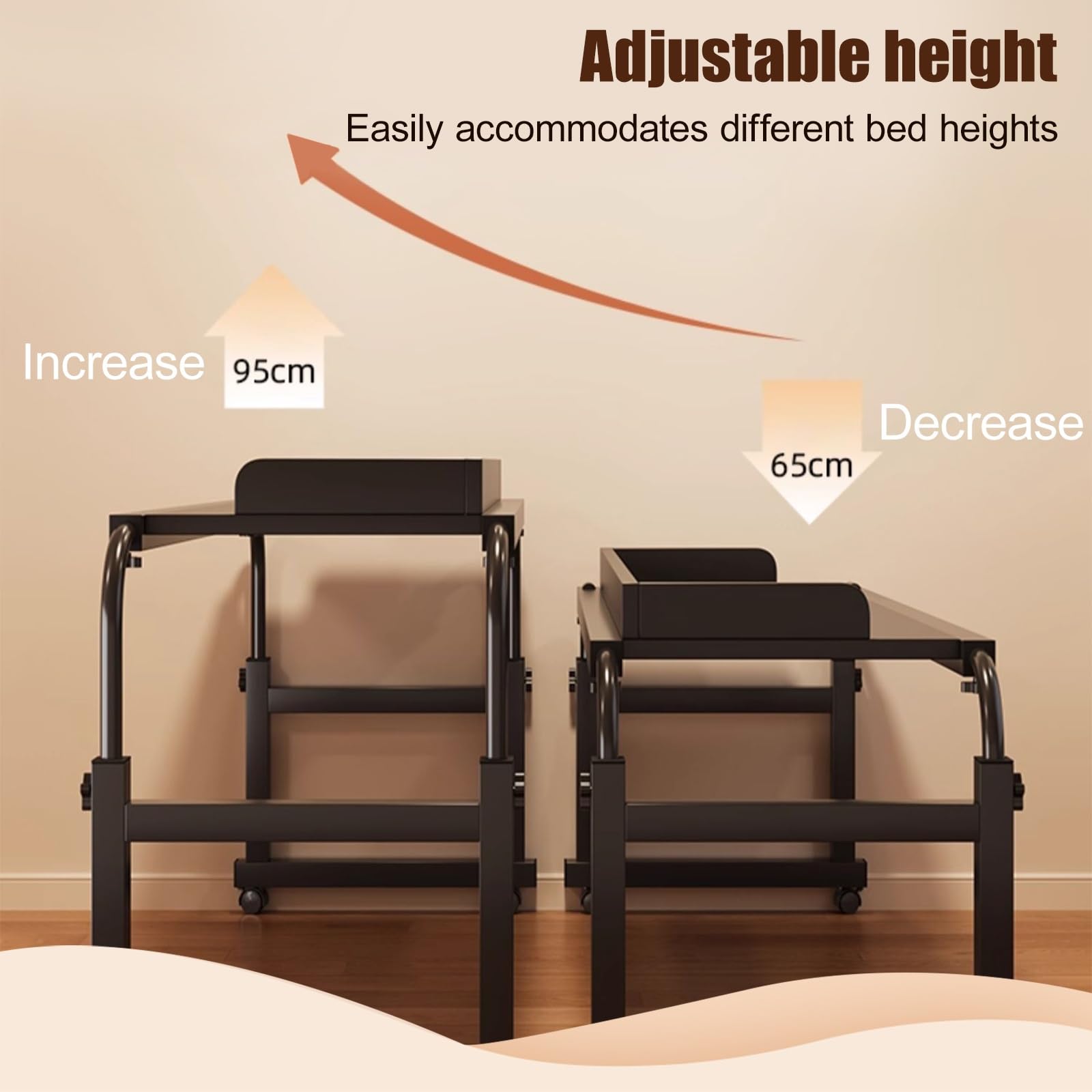 Table de lit réglable en Hauteur et en Largeur sur roulettes, Table médicale à roulettes avec déflecteur, pour Lit pour Bureau Hôpital Lecture(White,120 * 44cm/47 * 17in)