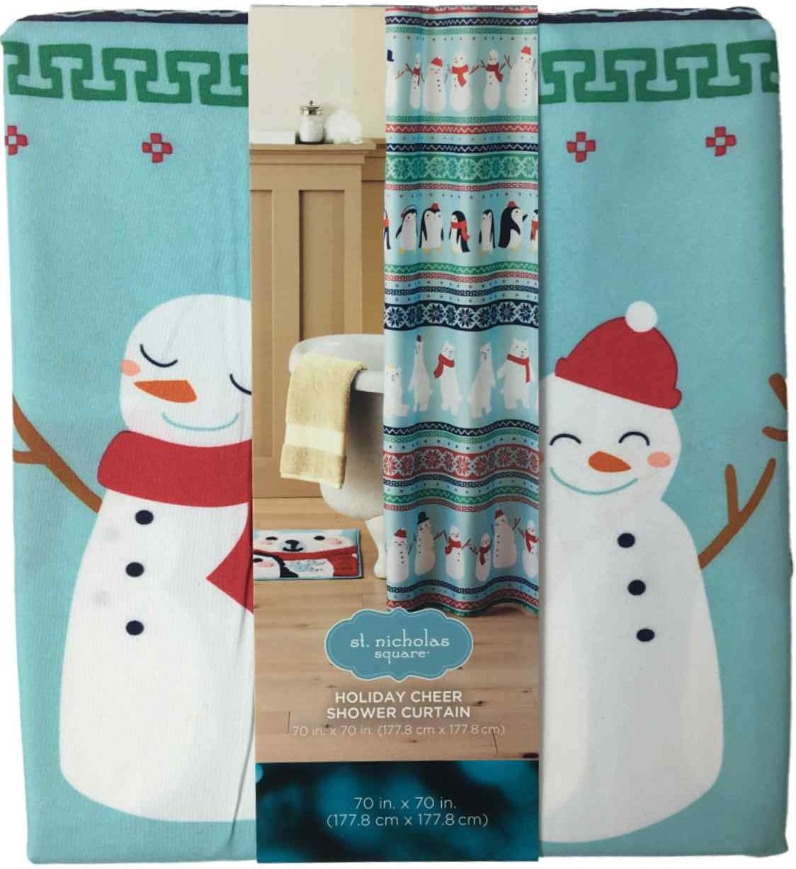 St. Nicholas Square Holiday Cheer Christmas Shower Curtain Peguins & Polar Bears