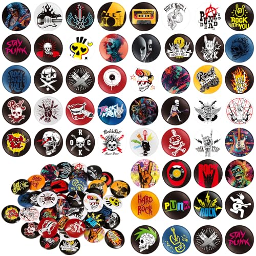 Kigeli 50 Pcs Punk Buttons Pins 1 Inches/ 25 mm Emo Band Button Badge for Backpacks Bags Hats Jeans