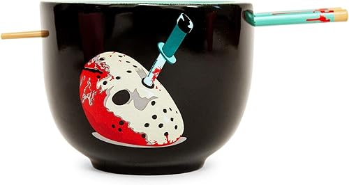 Friday The 13th Jason Voorhees - Juego de cuencos y palillos de ramen de 20 onzas