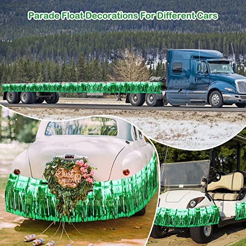 Image of 4 Pack 39 Feet Float Fringe Curtains, Metallic Foil Fringe Garland Shiny Tassel Foil Float Parade Float Decorations for Trailer Car Graduation Homecoming Outdoor Indoor St Patrick's Party (Green)