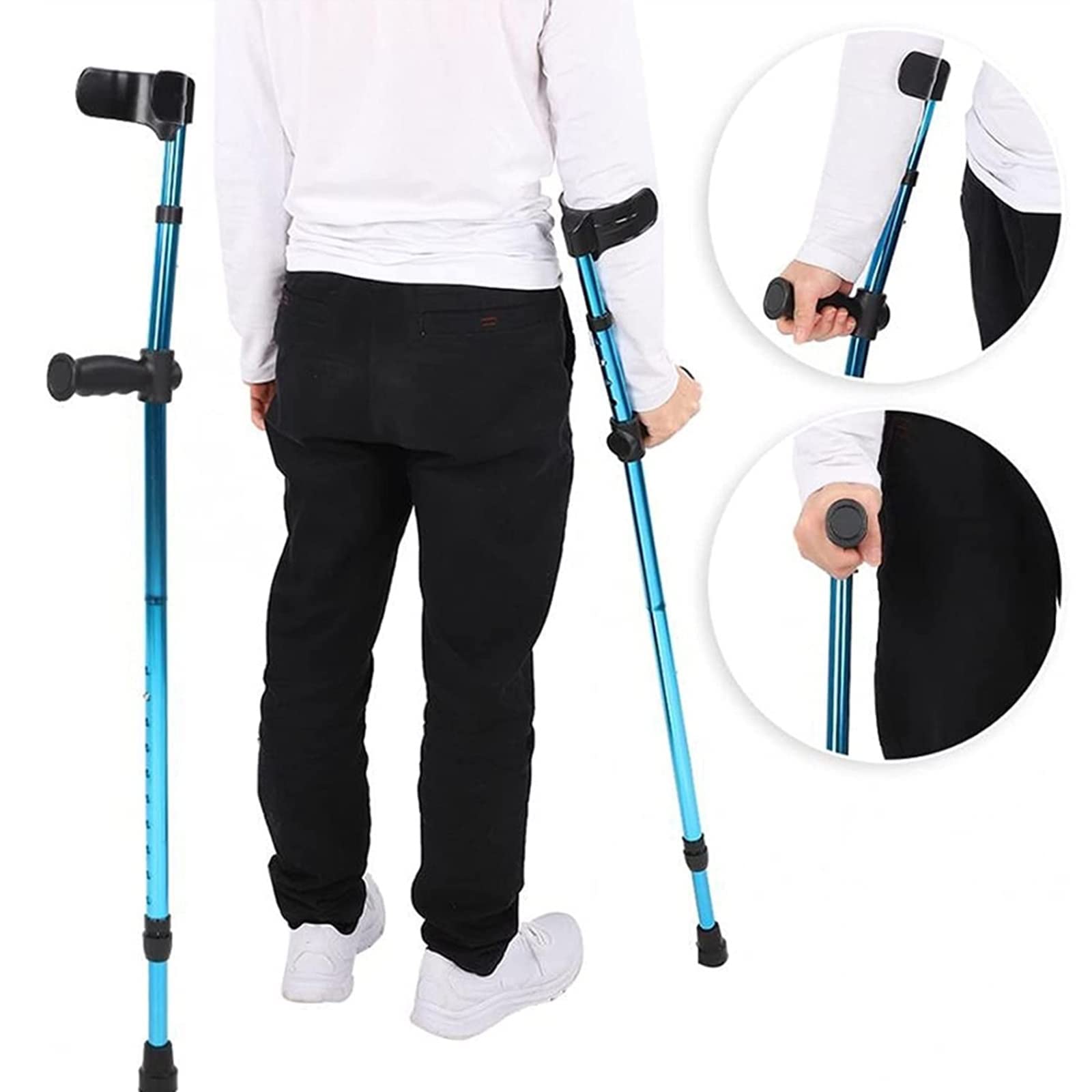 Ergonomiczne kule pod pachami, aluminiowe kule z regulacją wysokości, niebieskie kule na łokcie, składane laski