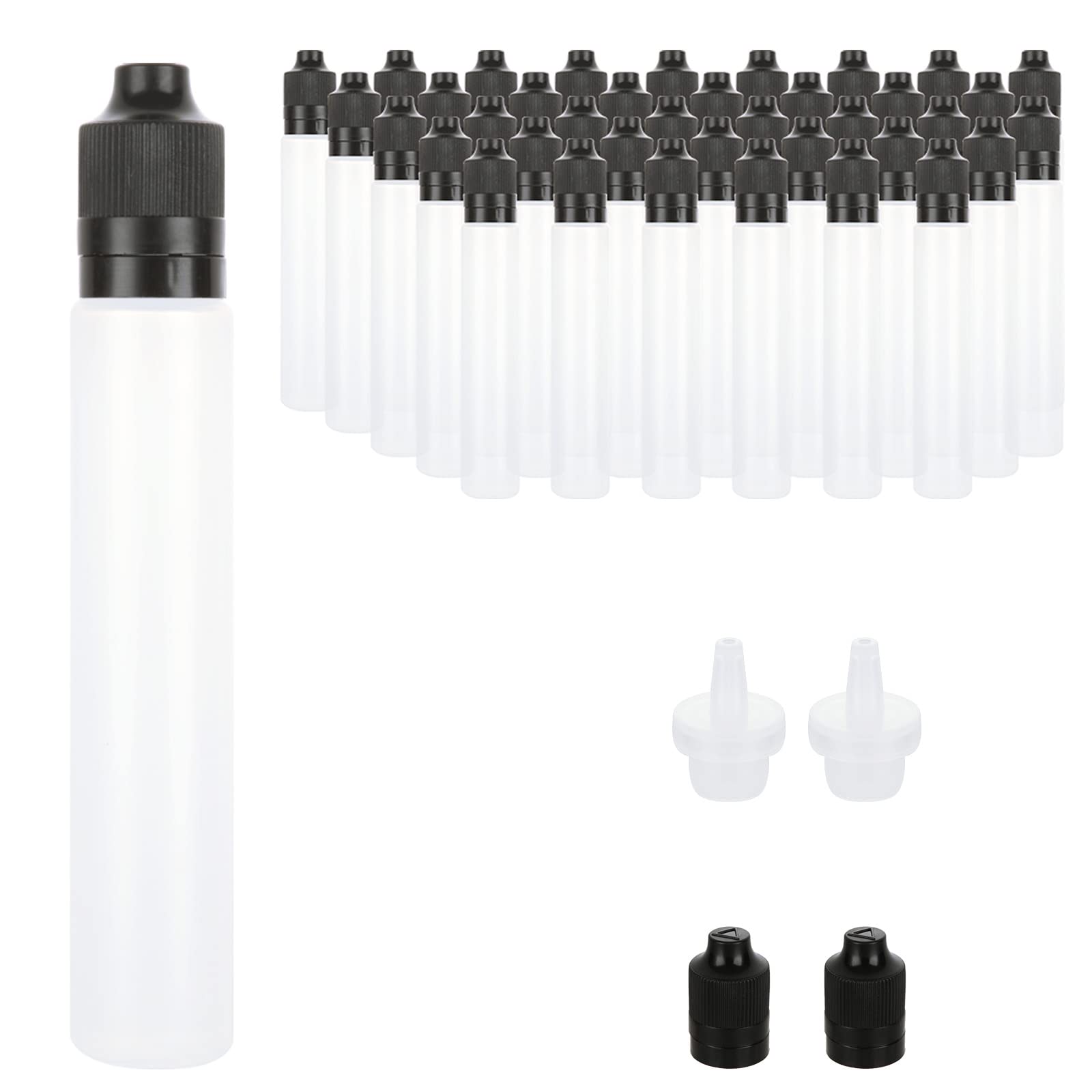 AKOLAFE 40PCS Plastic Dropper Bottles 30ml, Dropping Bottles 1oz Plastic Bottles Empty Squeezable Eye Liquid Dropper with Screw Caps for Cosmetic Essential Oil, Reagent Lab Drops