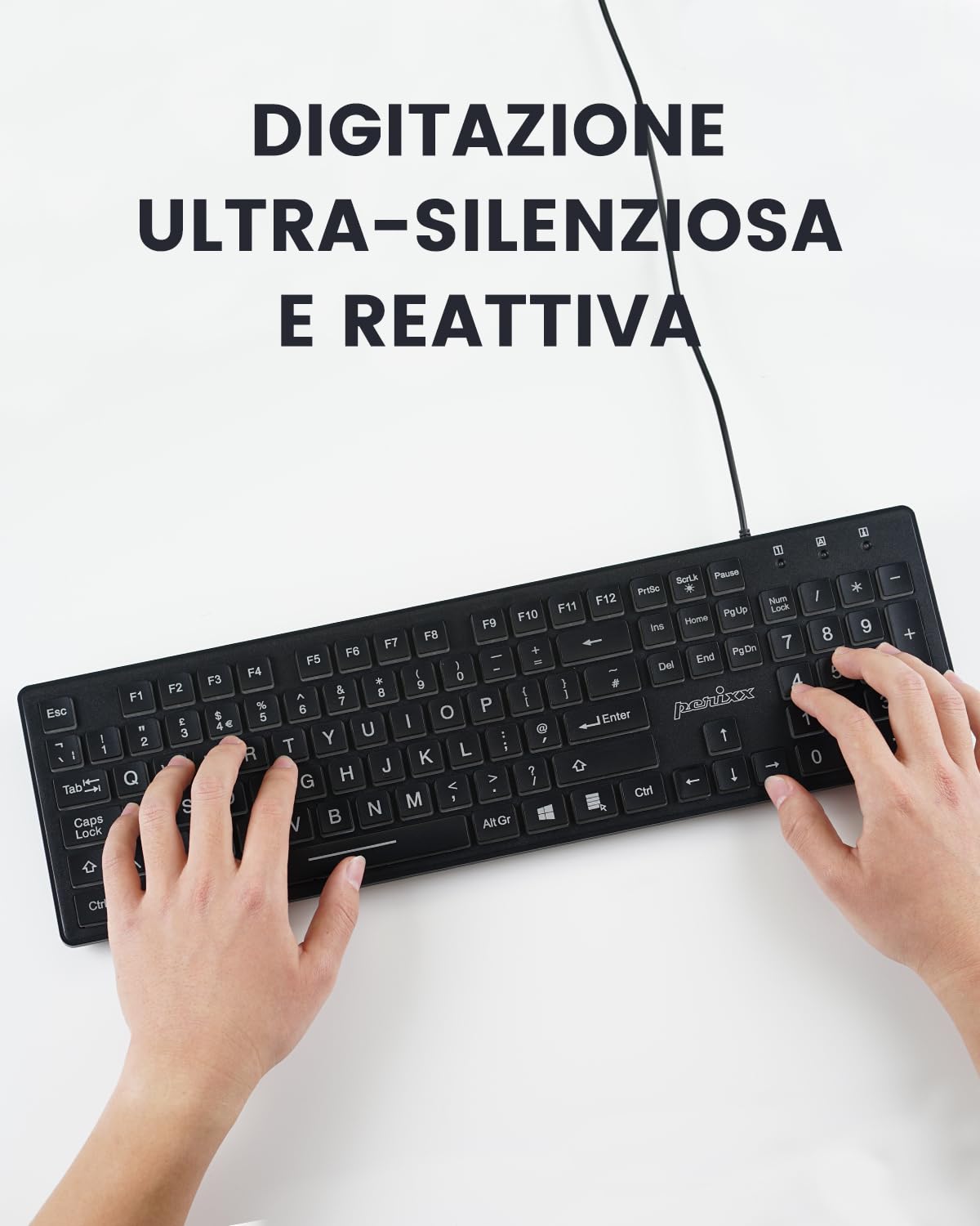 Perixx PERIBOARD-317 Tastiera Retroilluminata LED Bianchi USB Cablata, Full-size, Lettere grandi, Layout Italiano QWERTY