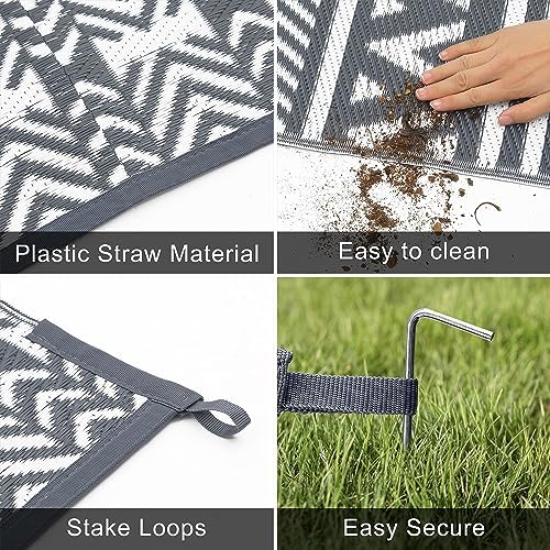 SHACOS Outdoor Rug, Grey, 180x270 cm, Garden Rugs Outdoor Waterproof, UV Resistant, Garden Rug, Outdoor Rugs, Patio Rug, Reversible Recycled Plastic Camping Rug, Outdoor Rugs for Patios Waterproof