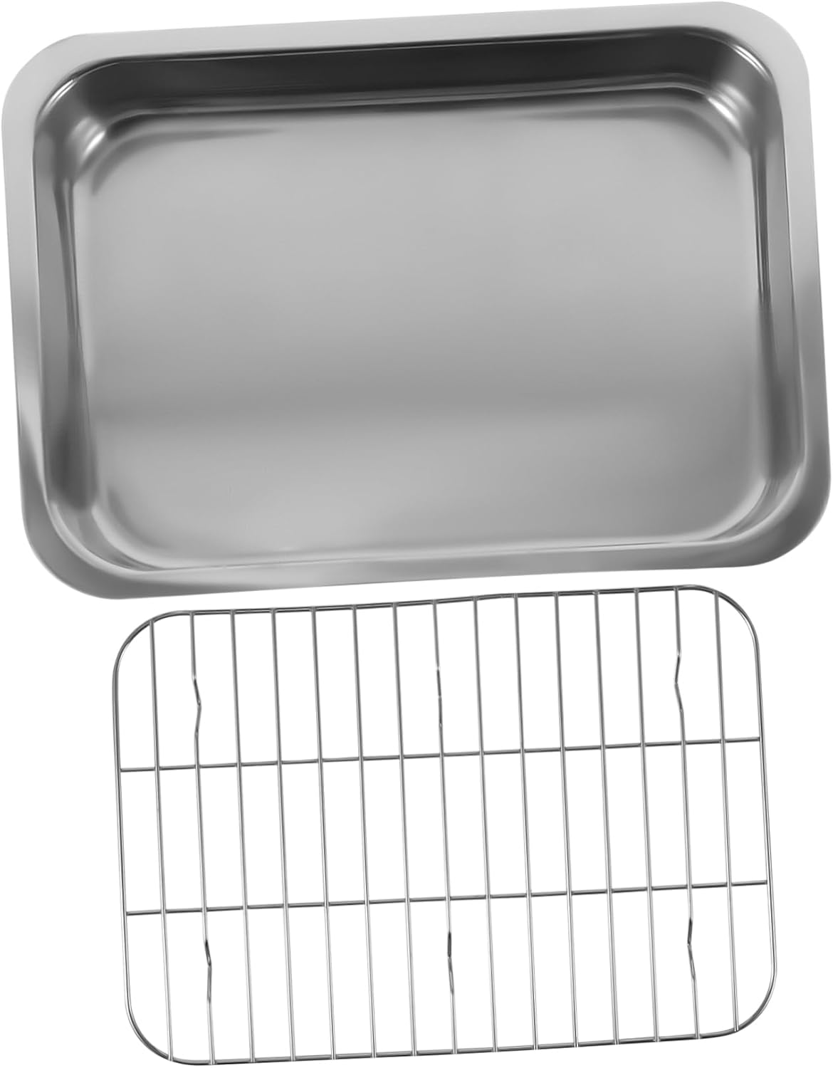 Healifty Stainless Steel Rectangular Baking Tray with Rack Ovenware for Cookies Cakes Bbq Desserts and Snacks Practical Non Toxic Bakeware for Kitchen and Parties