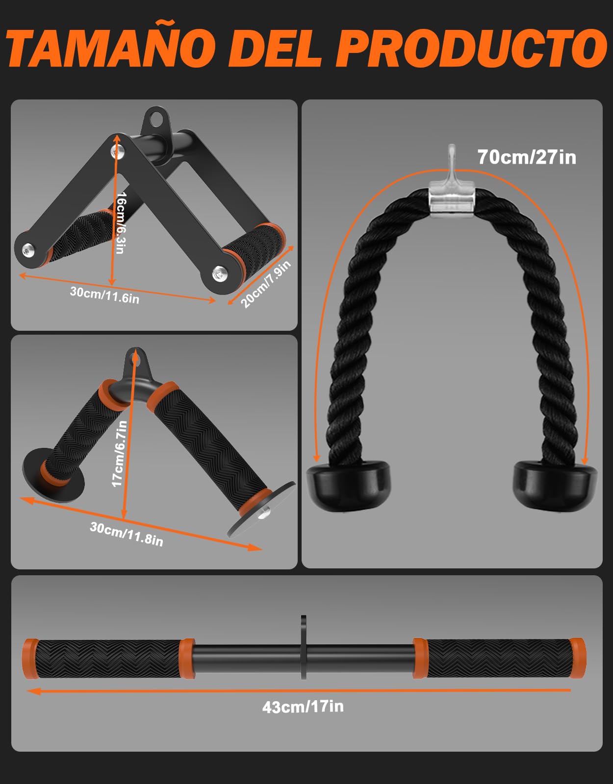 Fitarc Juego de accesorios para máquina de cables para gimnasio y entrenamientos en casa, accesorios para jalón con agarres antideslizantes, color naranja