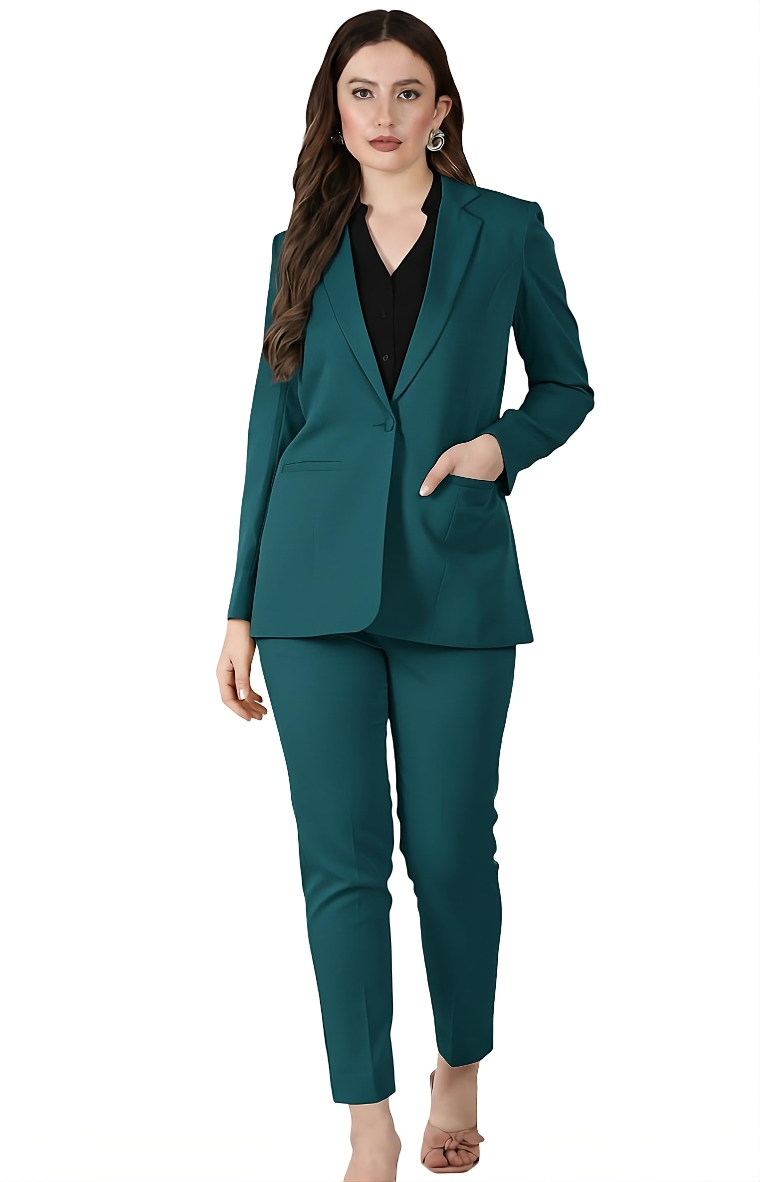 edenryd Women's Formal Pantsuit Set, Single Button Blazer with Trousers, Professional Business Attire-picture-3