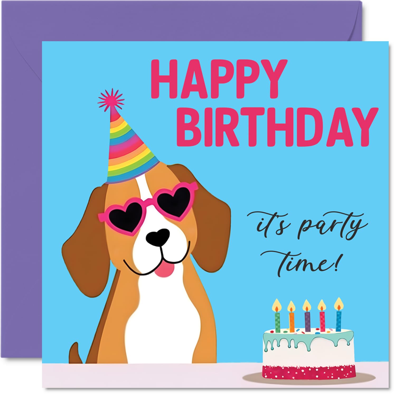 Birthday Card for Men Women - Doggy Party - Happy Birthday Card for Son Grandma Cousin Brother, 145mm Bday Greeting Cards