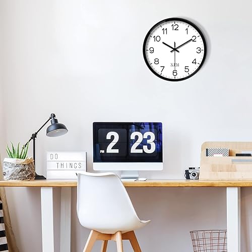 Miniatura 4 de XFM Reloj de pared negro moderno pequeño reloj de pared funciona con pilas, 8 pulgadas, silencioso, sin tictac, reloj analógico clásico para cocina,
