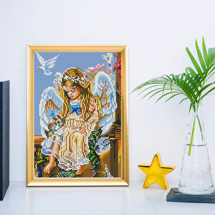 Image of 72018 Angel of Peace ROSTITCHCross Stitch Kits, 11CT Counted Cross Stitch Kits for Adults, Stamped Cross Stitch Patterns Needles Supplies, Beginner Embroidery Kit for Adults 12x16inch