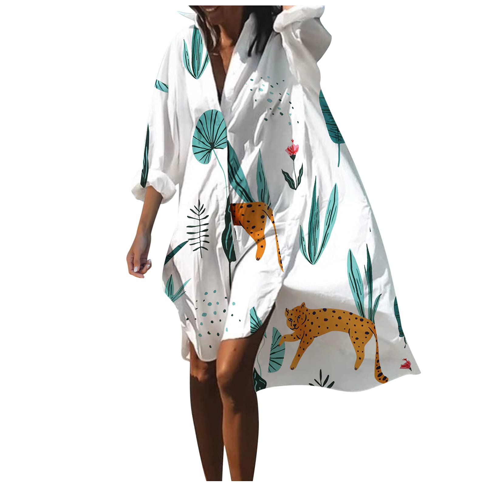 POLPqeD Traje de baño de Playa de Vacaciones Talla Grande Kimono Kaftan Vestido Maxi Largo Playa Mujer Mujer Gasa Cárdigan Floral Kaftan Playa Bikini Cover Up Mujer Verano Verano Camisolas y Pareos