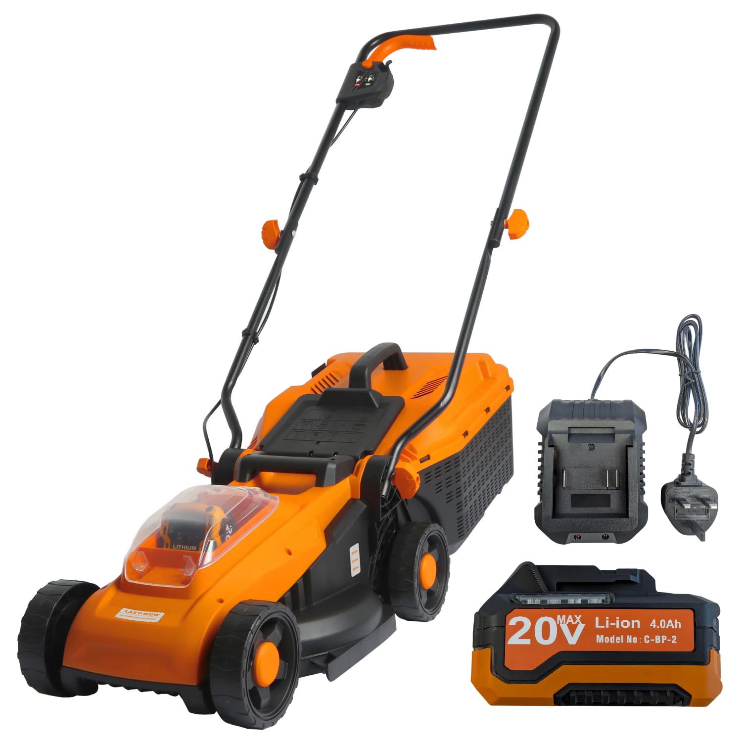 Tosaerba senza fili con batteria da 4,0 Ah e caricabatterie, larghezza di taglio 330 mm, 3 altezze di taglio da 25 mm a 65 mm, scatola di raccolta da 30 litri, leggero e compatto (tosaerba e batteria