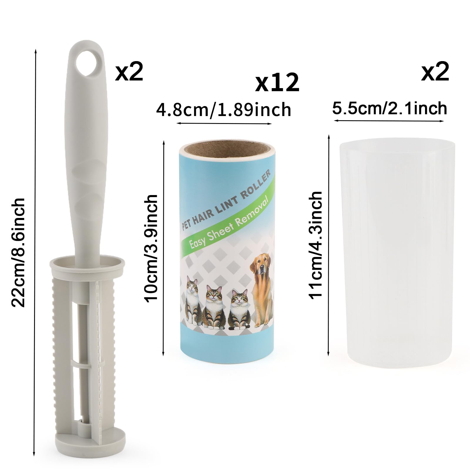 12 Rouleaux Rouleau Poils Animaux,720 Feuilles Brosse Collante, 60 Feuilles/Rouleau,Rouleau adhésif très Collant pour Vêtements, Cheveux, Canapé, Lit, Poils de Chat et Chien (12 Rouleaux + 2 Poignées)