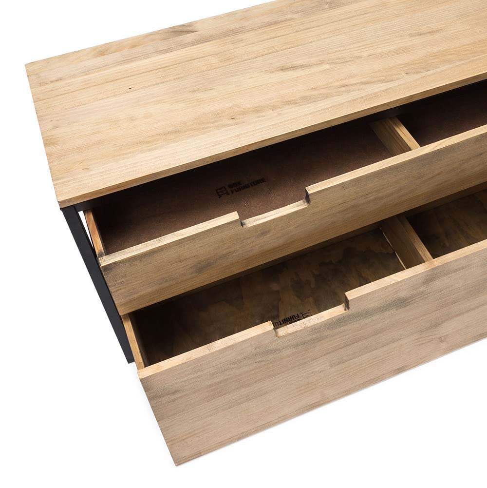 Mobile TV iCub Thre ECO alto 120x40 cm 47 cm con cassetto superiore e doppio cassetto estraibile in legno massello e acciaio laccato Nero