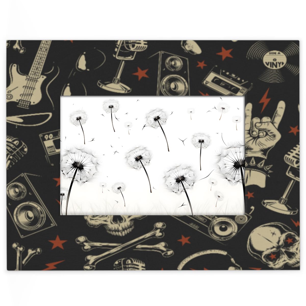 Rock Roll Skull 4x6 Picture Frame for Display Fits Display 3x5 or 4x6 Photos Frame, Punk Skull Wooden Frame Desktop or Wall Home Decor Picture Frame