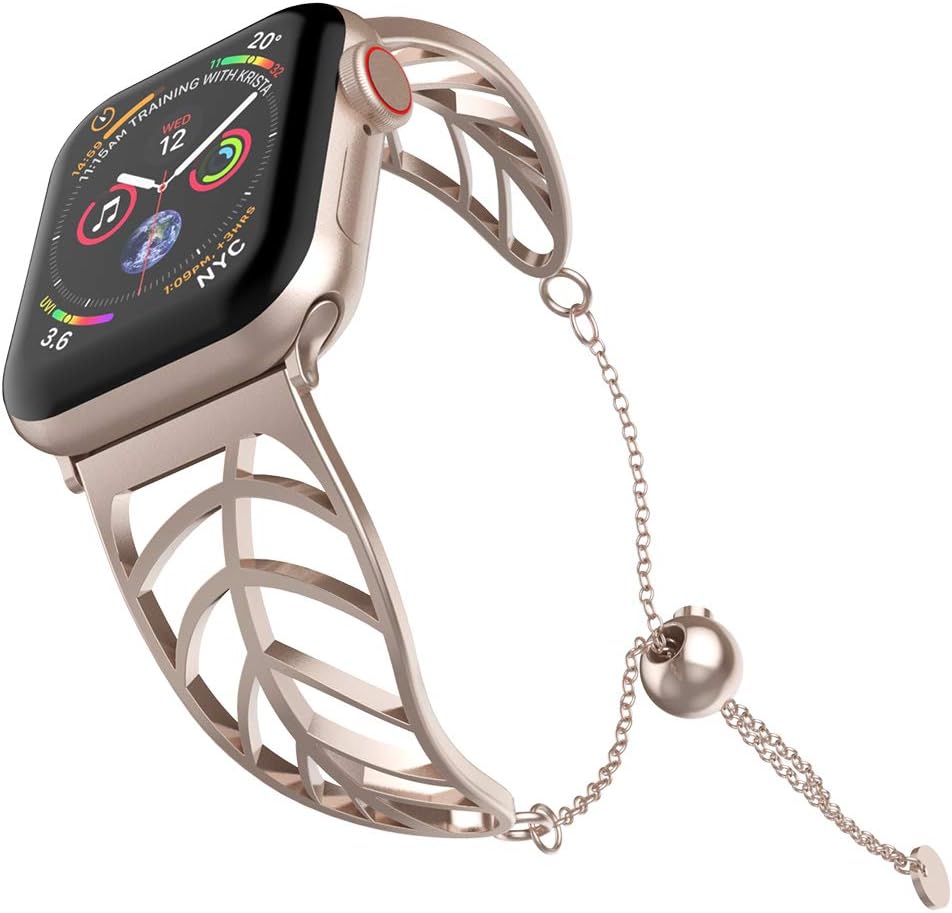UooMoo Women Bracelet Compatible with Apple Watch Band 38mm/40mm/42mm/44mm, Stainless Steel Metal Strap Jewelry Wristband Bangle Chain Compatible fou Apple iWatch SE apple watch band series 6 5 4 3 2 1