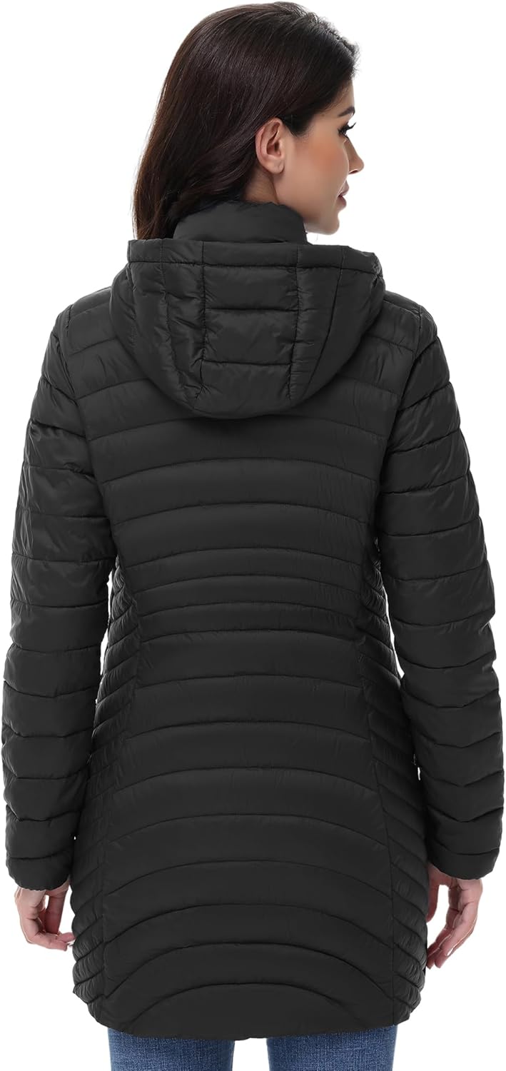 MIDNIGHTSUN Women’s Packable Puffer Jacket Lightweight Puffer Coat Mid-length Hooded Warm Winter Puffy Jacket