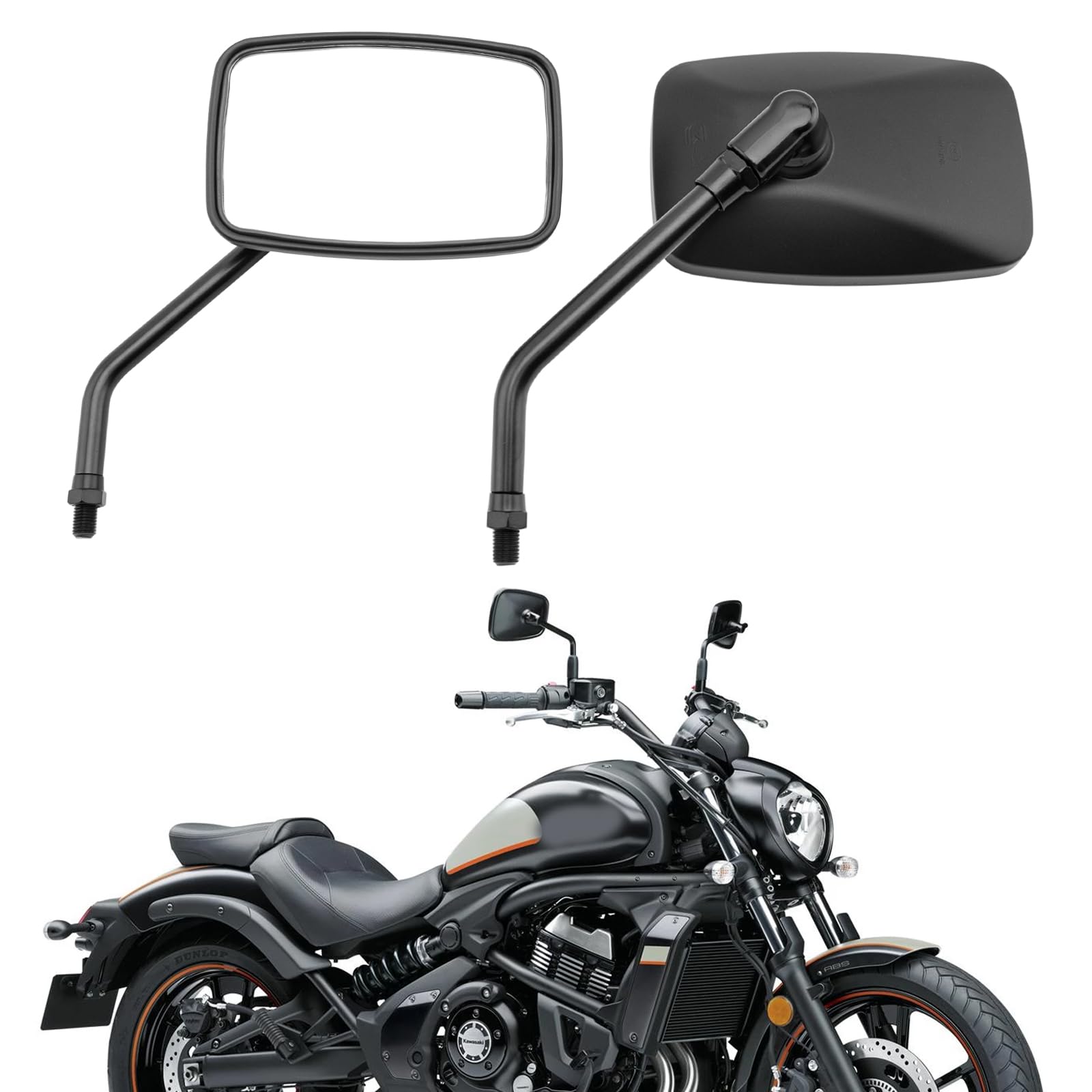 Chromés retroviseur moto, rétroviseurs latéraux M10 M8 avec paquet de vis pour scooter Street Bike Cruiser Chopper Sport Bike ATV (Noir#1)