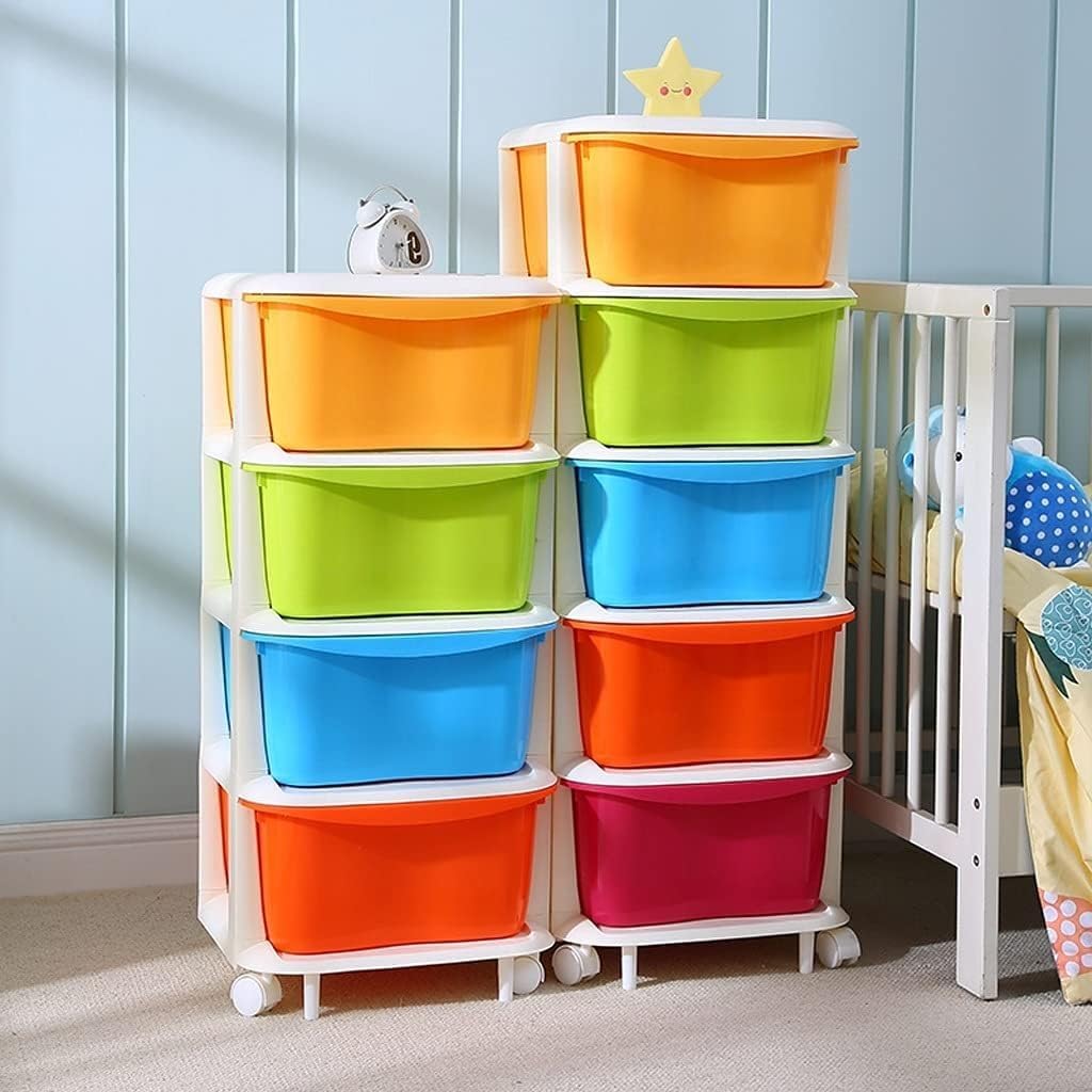 Storage Bins Plastic Box Cabinet Wardrobe Children's Drawer Type 4 Layers 38 * 37 78cm(Fuchsia)