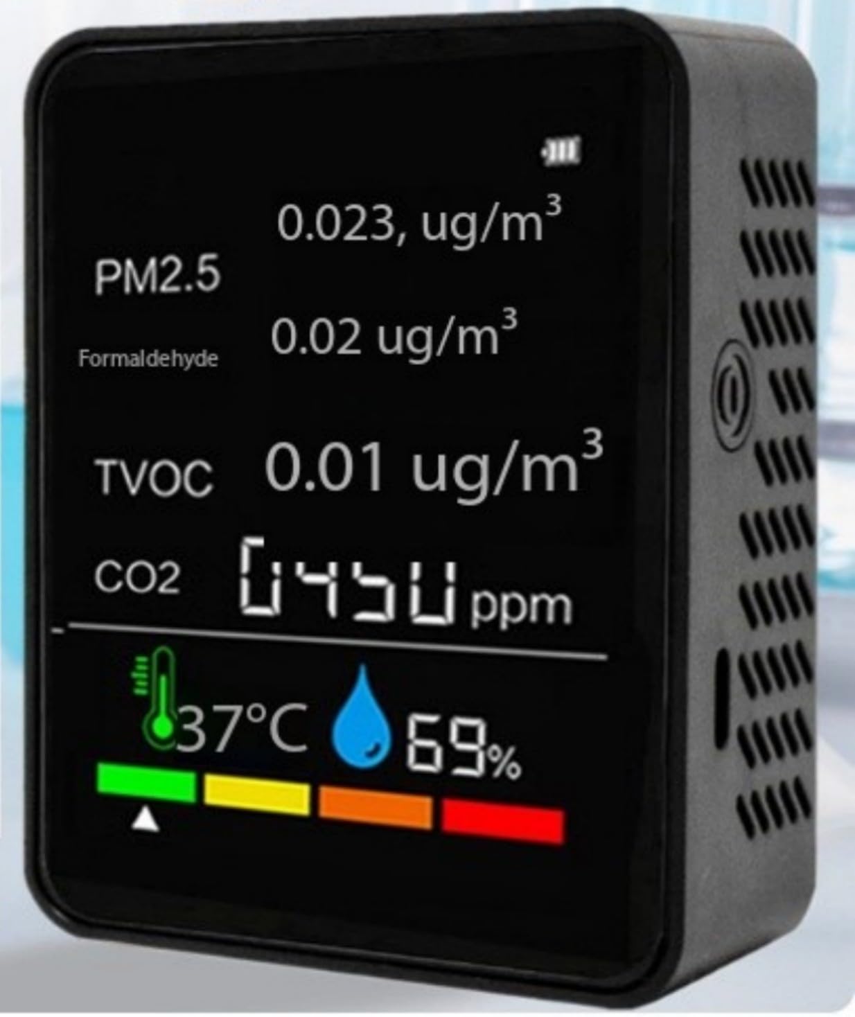 Temperature and Humidity Meter, Carbon Dioxide Detector; Air Quality, Oxygen, (Black 6-in-1 (Measures PM2.5, Formaldehyde, TVOC, Carbon Dioxide, Temperature &amp; Humidity))