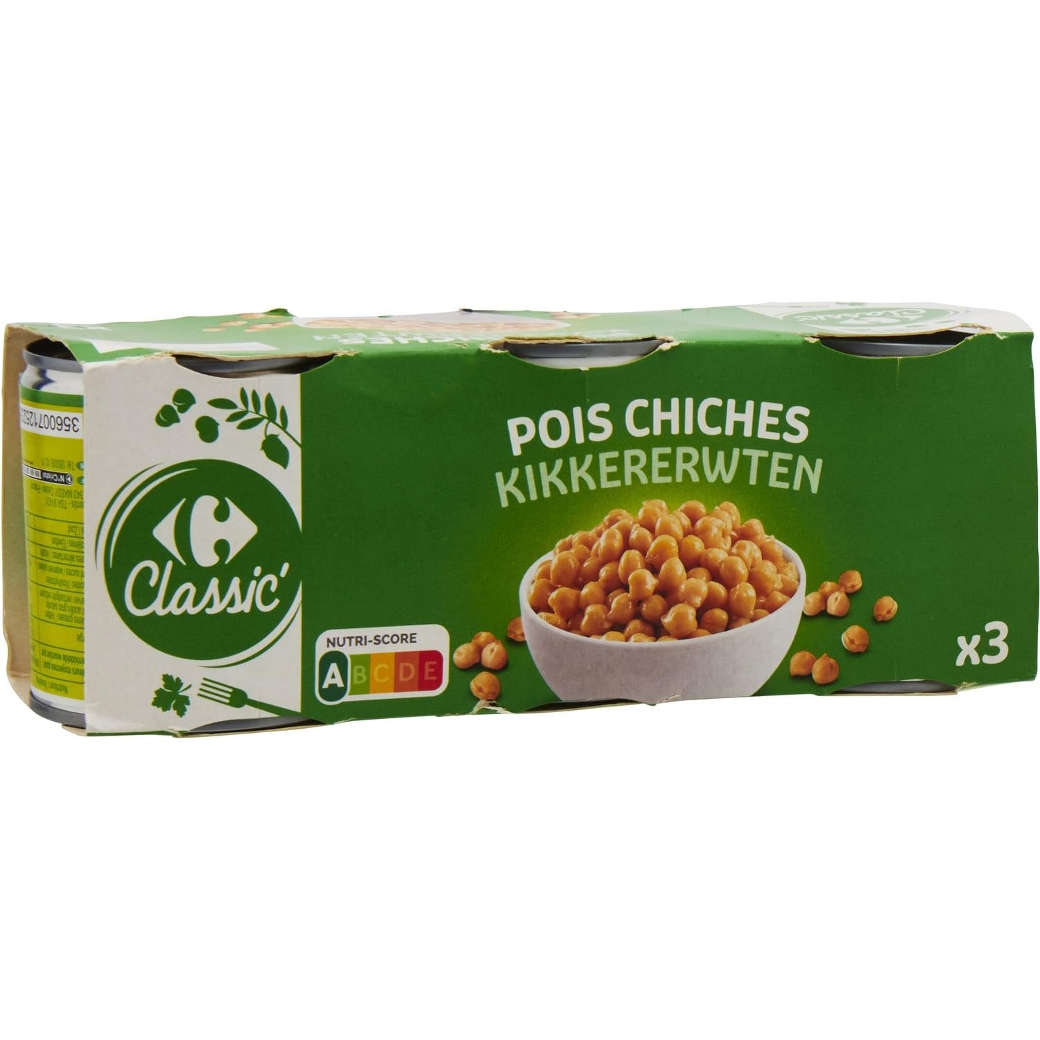 CARREFOUR CLASSIC' - Pois Chiches en Conserve - les 3 boîtes de 130 g net égoutté - 600g - Le Lot De 4